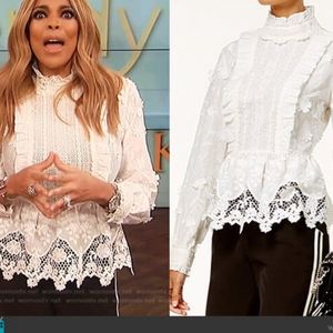 RARE Anna Sui for INC White Floral High Neck Lace Blouse, Size 6